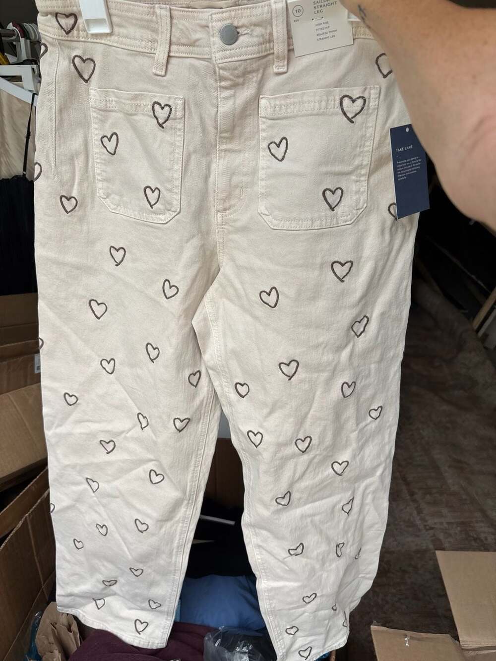 Universal Thread Sailor Straight Leg Size 10R Cream Heart Print Pants